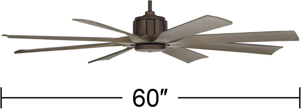 Possini Euro Design 60' Defender Industrial Rustic Indoor Outdoor Ceiling Fan with Remote Control Oil Rubbed Bronze Hand-Painted Weathered Oak Damp Rated for Patio Exterior Porch Gazebo Garage Barn