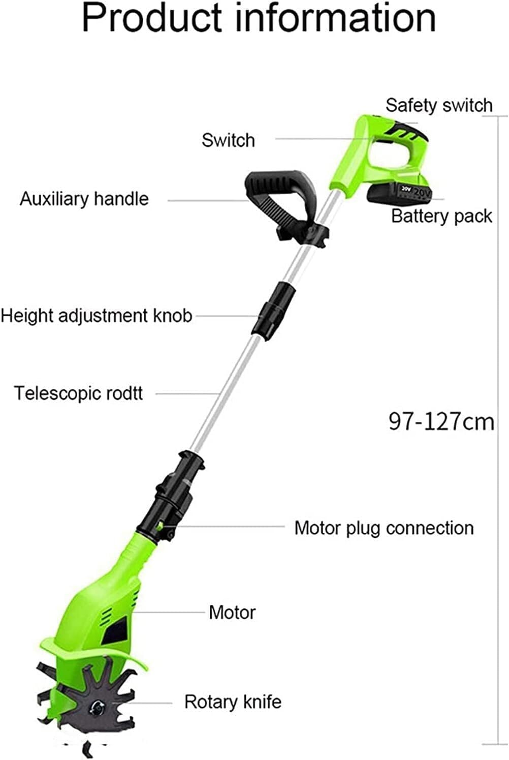 LXXW Electric Tiller Portable Cordless Electric Rotavator, Garden Tiller Rotavators with 4000mAh Rechargeable Battery and Charger Electric Cultivator