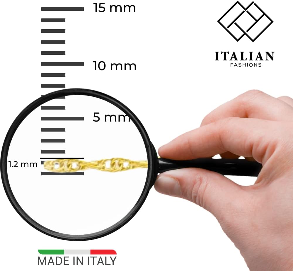 Italian Fashions 14K, 10K Yellow or White or Rose Solid Gold Italian Diamond Cut 0.8 mm-1.2 mm Rope and Mirror Cable Chain Necklace Thin & Strong gold chain Thin And Lightweight MADE IN ITALY