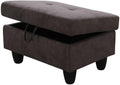 Ottoman Storage Ottoman Bench Flannel Footrest Footstool with Hinged Lid for Living Room, Bedroom, Entryway, Dark Brown, 28.5'X19'X17.5'