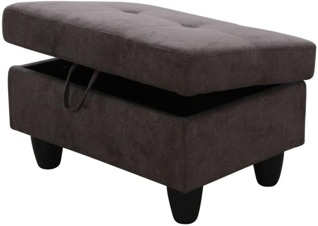 Ottoman Storage Ottoman Bench Flannel Footrest Footstool with Hinged Lid for Living Room, Bedroom, Entryway, Dark Brown, 28.5'X19'X17.5'