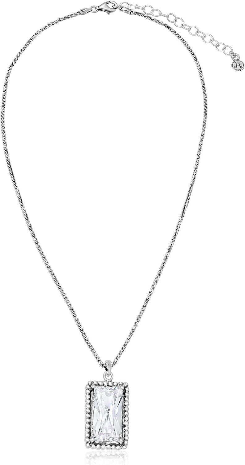 JEAN RACHEL JEWELRY 925 Sterling Silver Necklace for Women - Baguette with Cubic Zirconia Vintage Design - Hypoallergenic, Lead & Nickel Free - Artisan Handcrafted Statement Necklace