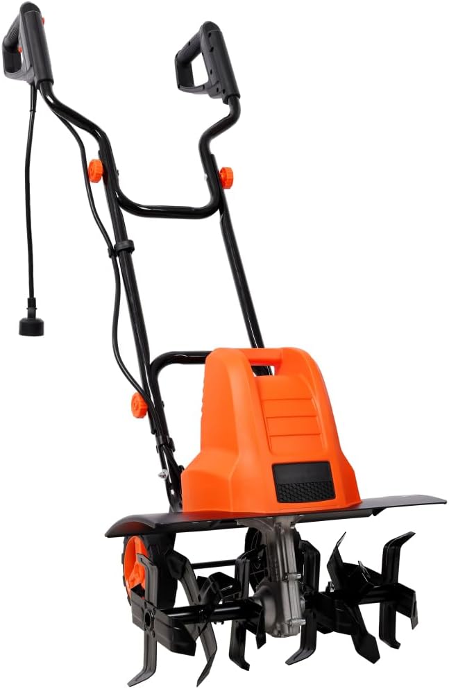 Tiller for Gardening, Homonova Electric Tiller, 13.5 Amp Corded 120V 60Hz Powerful Motor, 18 Inch Width 9 Inch Depth with 24 Steel Tines, Adjustable Wheels, Premium Cultivator for Lawn Yard Soil