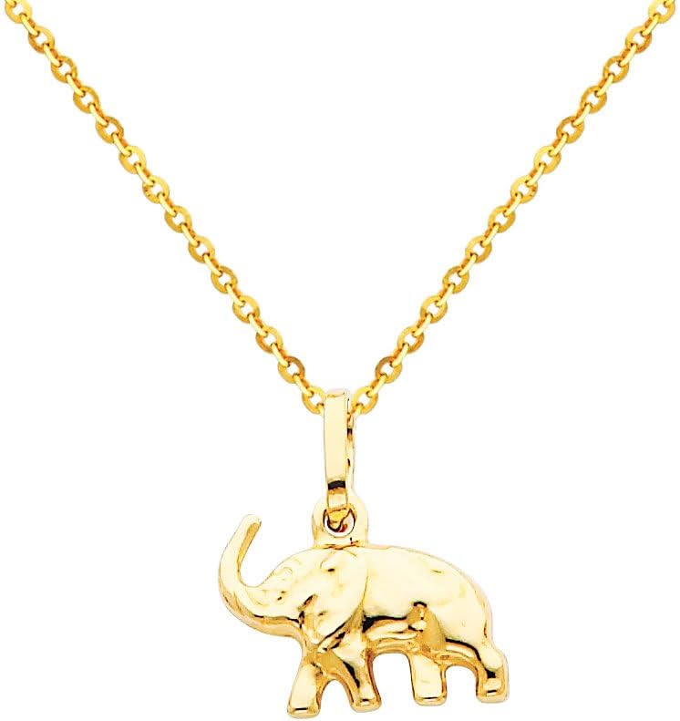 The World Jewelry Center 14k Yellow Gold Elephant Pendant with 1.2mm Cable Chain Necklace