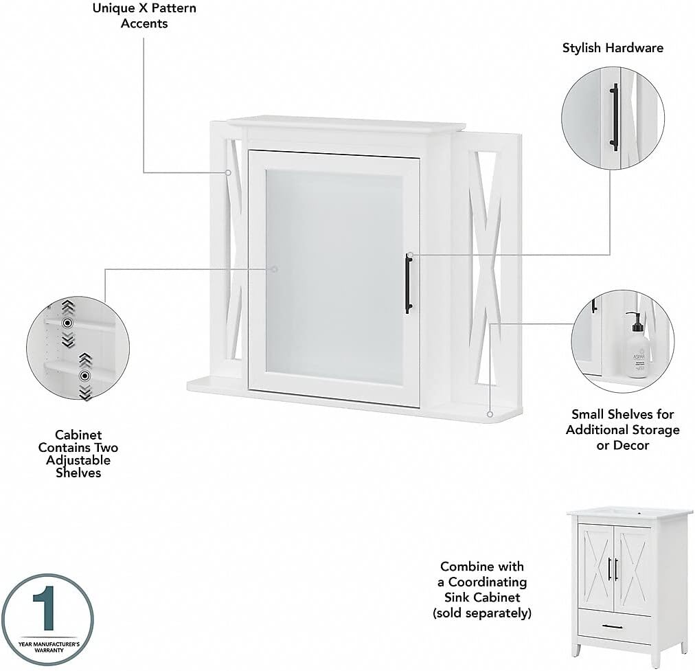 Bush Home Key West 64W Double Vanity Set with Sinks, Medicine Cabinets and Linen Tower in White Ash
