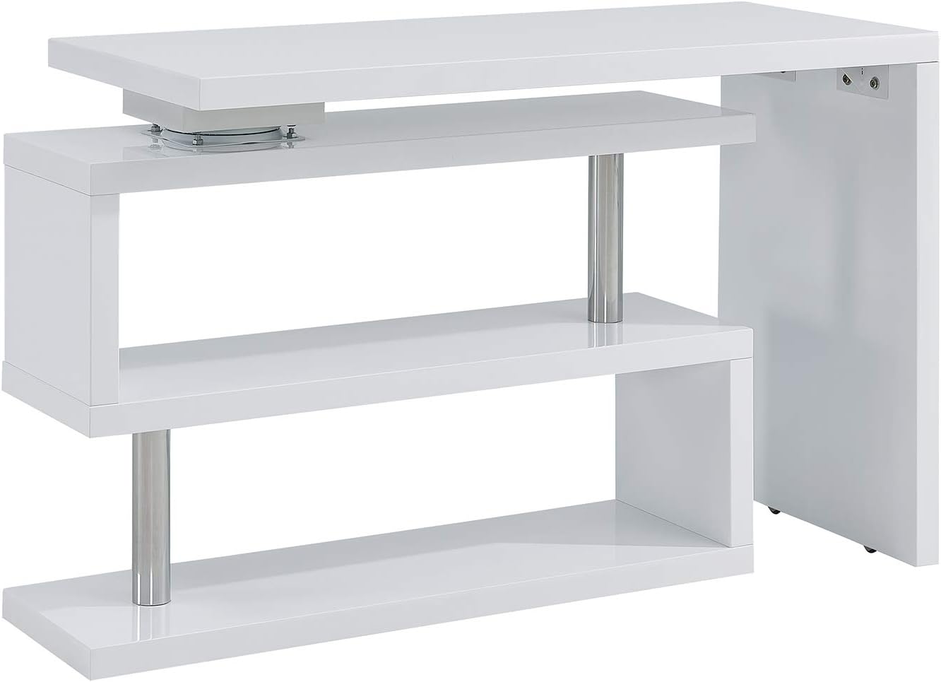 SEI Furniture Yates Multifunctional Corner/L Desk w/ Shelves, White-chrome
