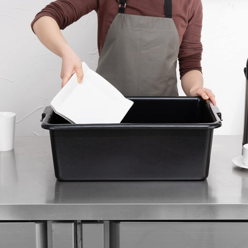 Restaurantware TUBS ONLY: RW Clean 22 Inch x 15.7 Inch Bus Tubs 12 Deep Bus Boxes - Lid Sold Separately With Handles Black Plastic Restaurant Tubs Heavy-Duty For Kitchen Organization