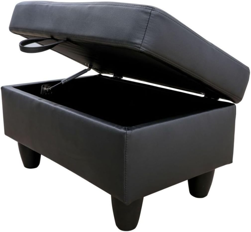 Ottoman Storage Ottoman Bench Faux Leather Footrest Footstool with Hinged Lid for Living Room, Bedroom, Entryway, Black, 28.5'X19'X17.5'