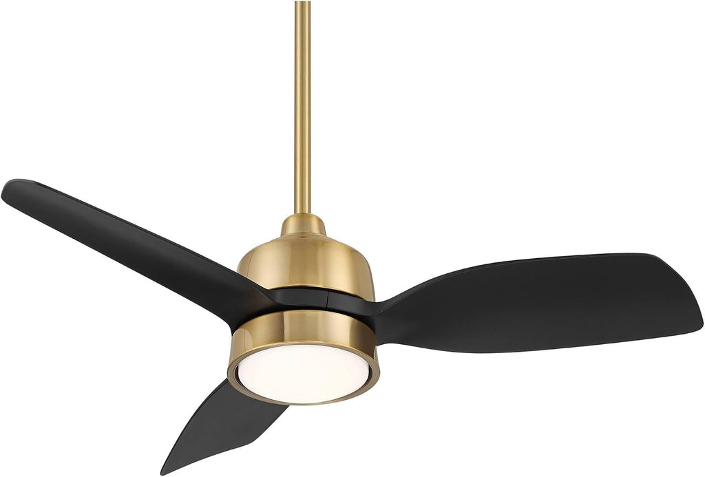 Casa Vieja 36' Verdin Modern Indoor Outdoor Ceiling Fan 3 Blade LED Light Remote Control Brass Finish Black Blades Bedroom Living Room Kitchen Garage Dining Damp Rated Decorative Dimmable Office