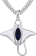 US Jewels Men's 925 Sterling Silver 30.5mm 3D Manta or Sting Ray Aquatic Pendant Necklace, 18in to 24in
