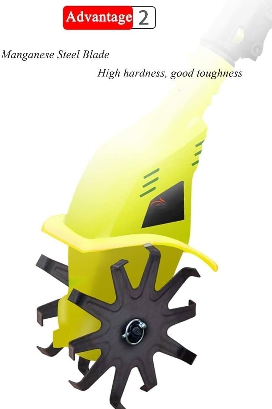 LXXW Electric Tiller Cordless Tiller, 20V Garden Tiller, Working Width 10 cm, Depth 25 cm, Speed 250 RPM, Ideal for Soil loosening (Yellow) Electric Cultivator