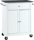Crosley Furniture Compact Granite Top Small Rolling Cart with Shelves, Microwave Stand with Towel Rack, White