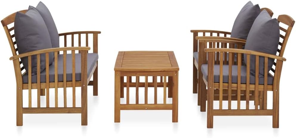 4 Piece Patio Furniture Sofa Set with Cushions, Outdoor Solid Acacia Wood Patio Conversation Table Chair Set for Garden, Backyard, Poolside,-516