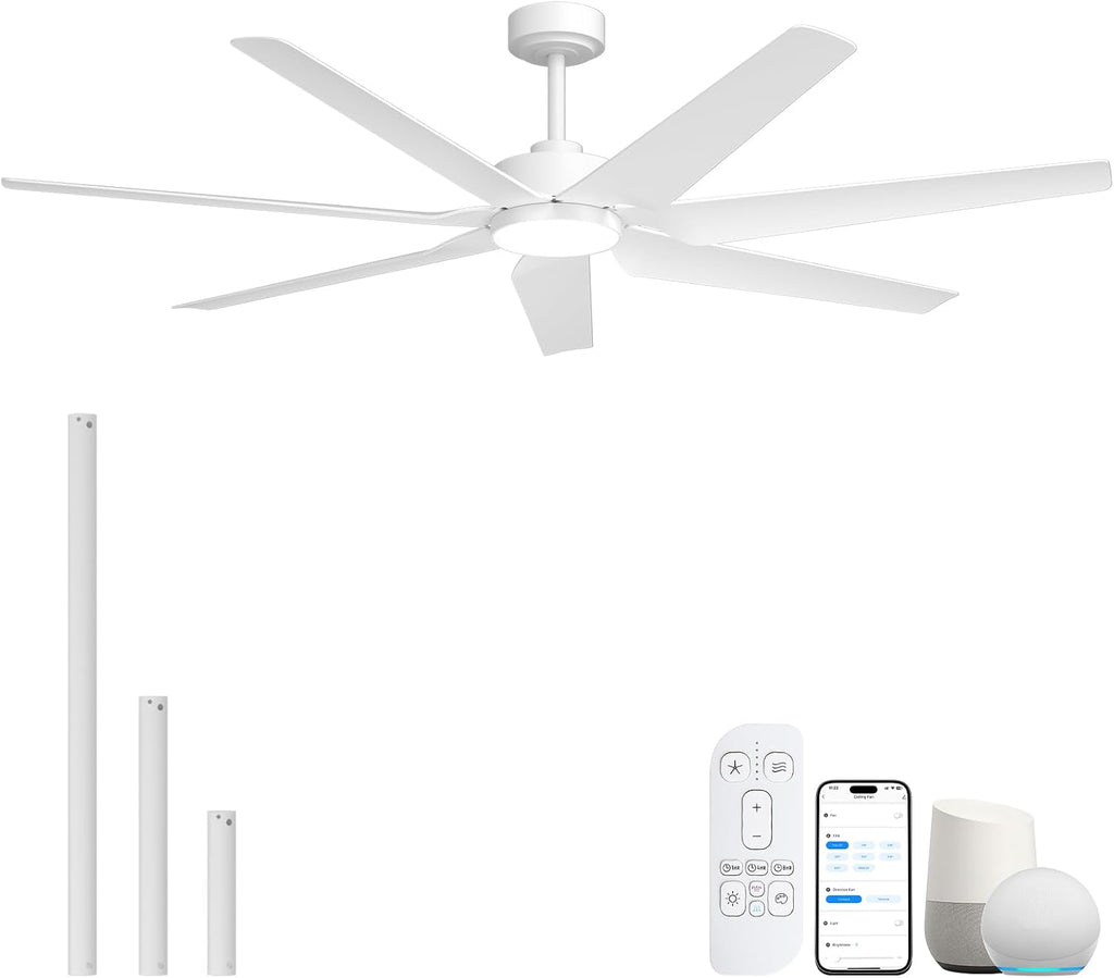 Smart Outdoor Ceiling Fan for patio with Lights Wet Rated, 65 inch High CFM Modern White Ceiling Fan with Alexa/Remote/App Control, Waterproof outdoor Fan for Living Room Exterior Porch Gazebo Garage