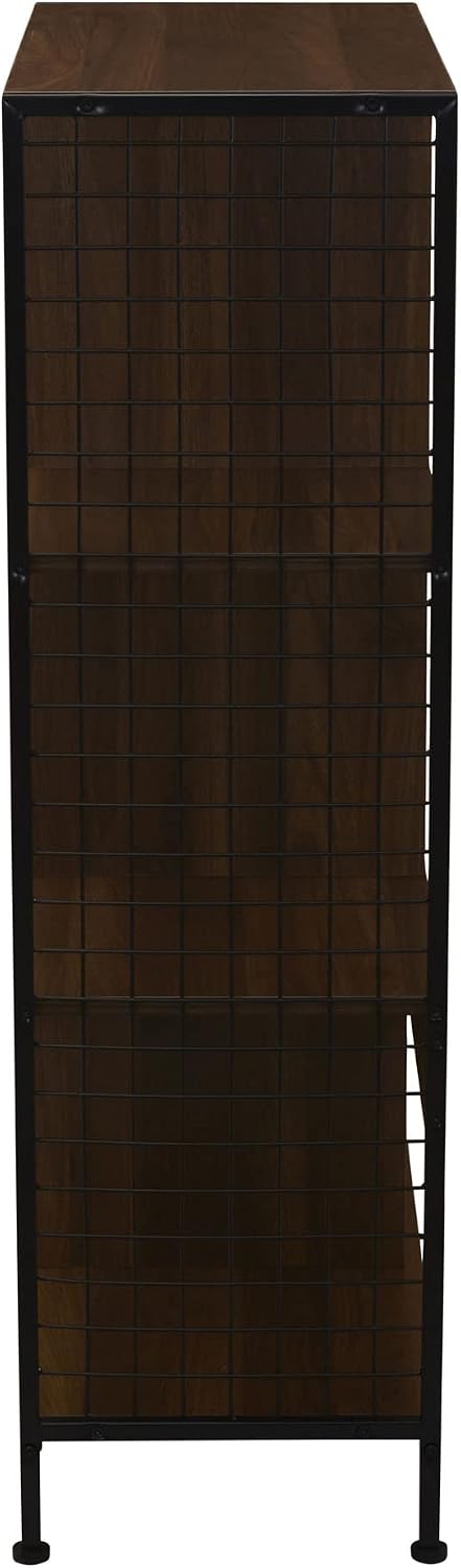 Household Essentials Trellis Open Storage Bookshelf with 6 Cube Compartments Mid Century Walnut Wood Grain and Black Metal