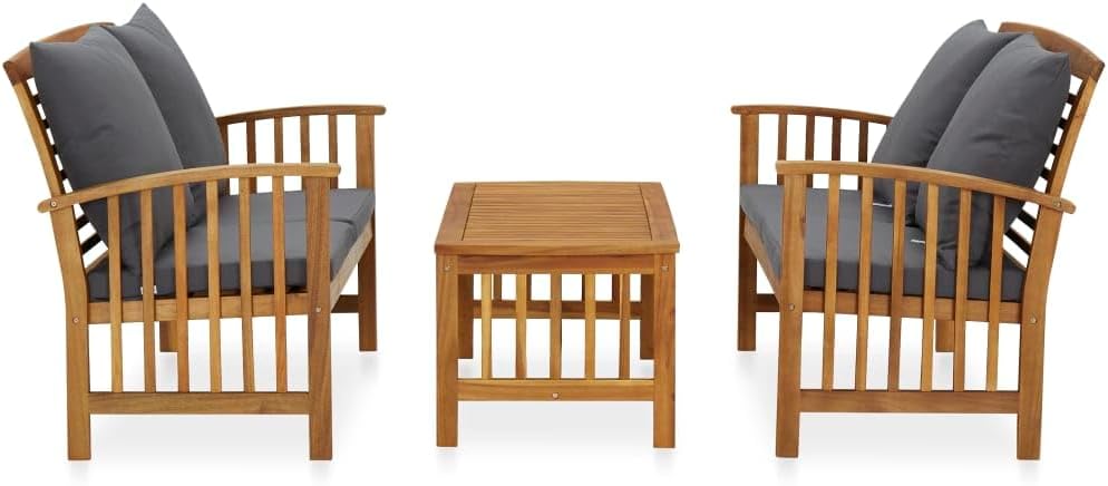 3 Piece Patio Furniture Sofa Set with Cushions, Outdoor Solid Acacia Wood Patio Conversation Table Chair Set for Garden, Backyard, Poolside,-517