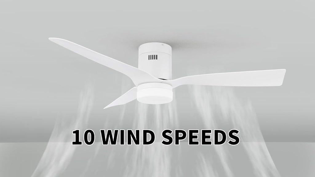 Carro 48' Flush Mount Black Ceiling Fan With 10 Speeds & 3 Colors Dimmable Light, Remote Control DC Low Profile Smart Ceiling Fan With Lights Compatible With Alexa, Siri & Google Home,White
