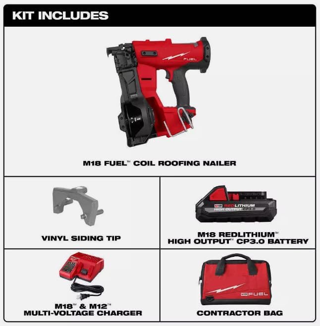Fit For Milwaukee 2909-21 M18 FUEL 18V Cordless Li-Ion Coil Roofing Nailer Kit,Nailers & Staplers