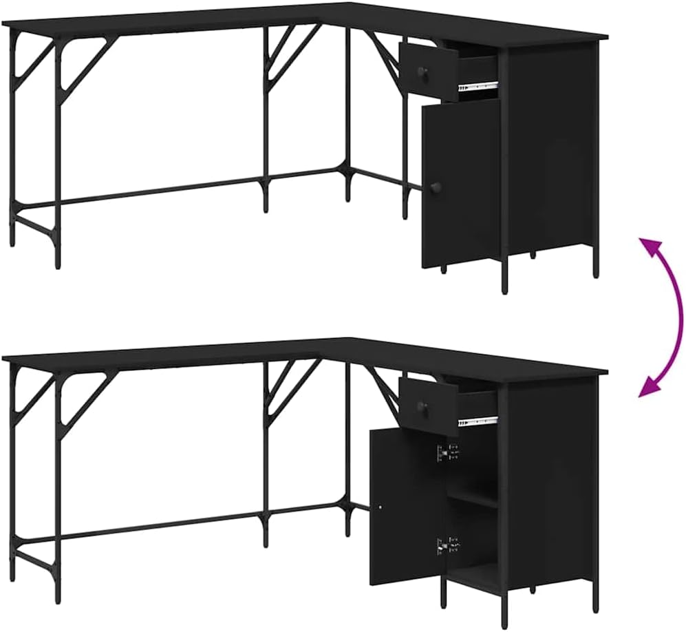 L Shaped Computer Desk with Storage Space, Corner Desk L-Shaped Desk PC Desks, PC Work Table for Home Office, Black 55.5'x55.5'x29.5' Engineered Wood,-327