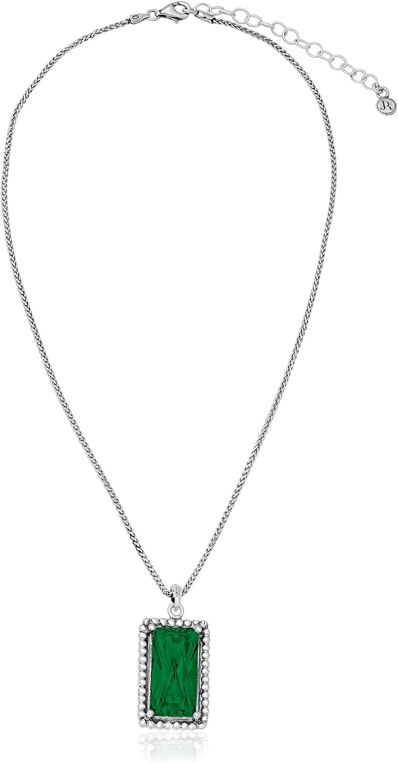 JEAN RACHEL JEWELRY 925 Sterling Silver Necklace for Women - Baguette with Cubic Zirconia Vintage Design - Hypoallergenic, Lead & Nickel Free - Artisan Handcrafted Statement Necklace