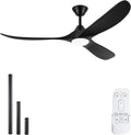 Black Modern Ceiling Fan with Light and Remote, 52 Inch 3 Blade Wood Propeller Ceiling Fan with Light Quiet Reversible Dc Motor, Indoor Outdoor Ceiling Fans for Patios Bedroom Farmhouse Gazebo
