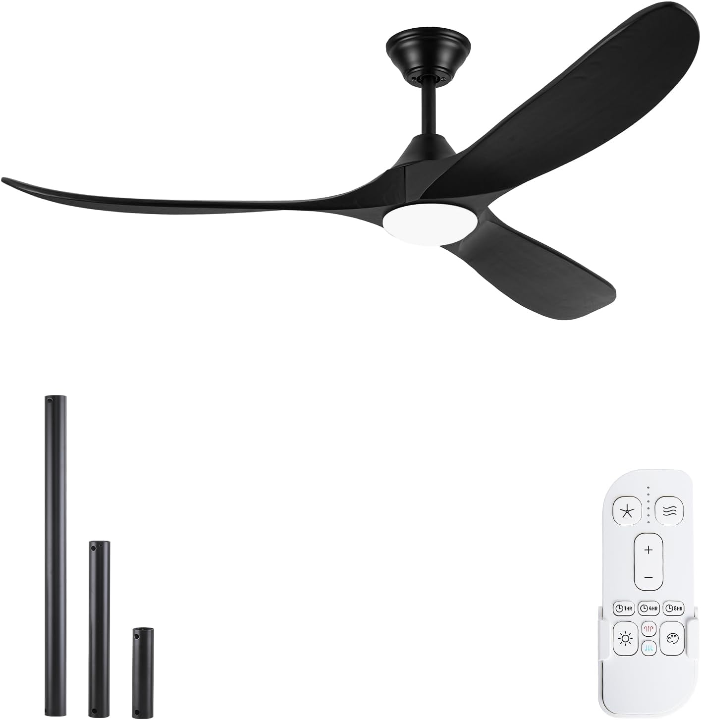 Black Modern Ceiling Fan with Light and Remote, 52 Inch 3 Blade Wood Propeller Ceiling Fan with Light Quiet Reversible Dc Motor, Indoor Outdoor Ceiling Fans for Patios Bedroom Farmhouse Gazebo