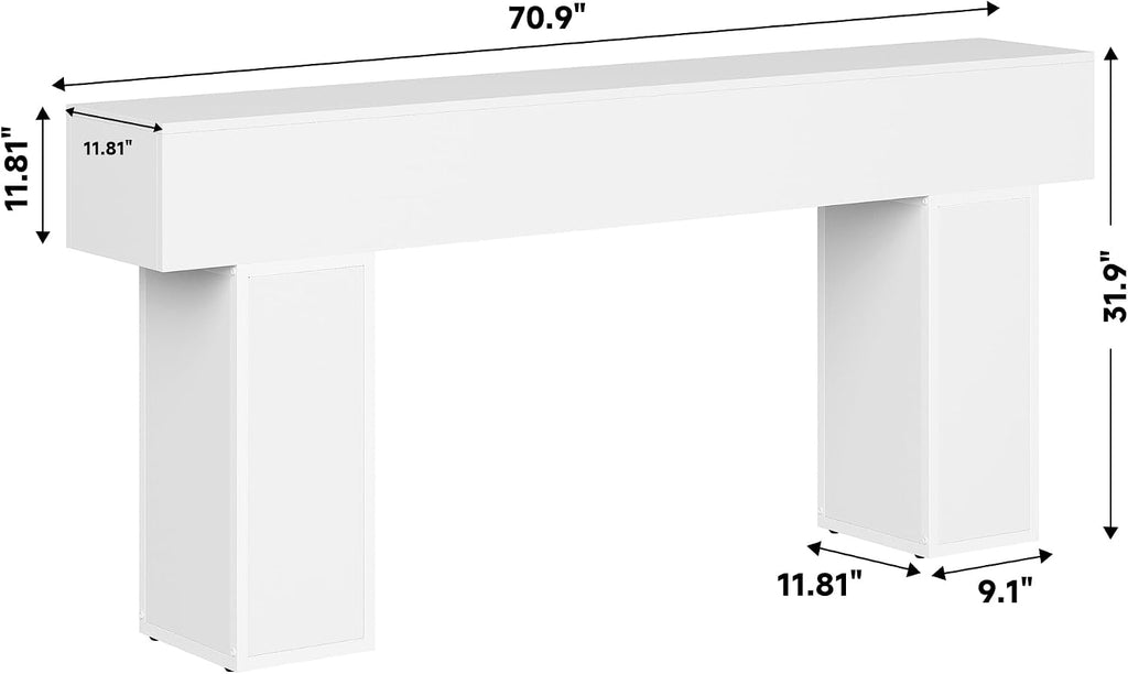 knoworld 70.9-Inch Long Console Table, Wooden Sofa Table Behind Couch Tables, Farmhouse Entryway Table Accent Table for Entrance, Hallway, Living Room, Foyer, White