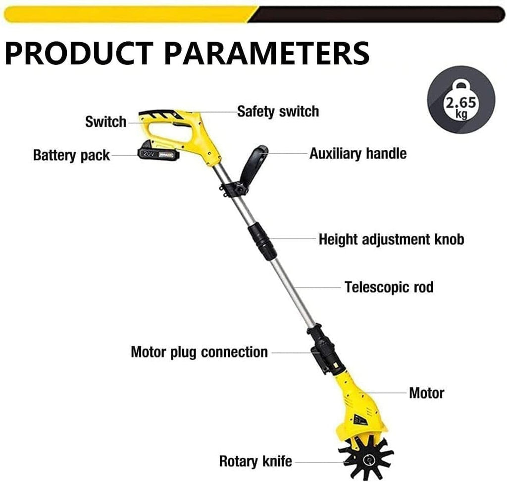 LXXW Electric Tiller Handheld 20V Lithium Microtiller Loosener Agricultural Tiller Home Use Small Electric Hoe Rototiller Electric Cultivator