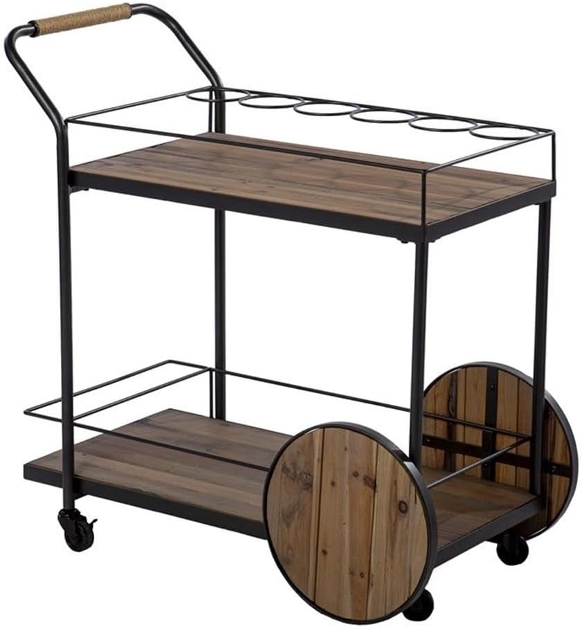 SEI Furniture - Pemton Bar Cart - Rustic Design, Reclaimed Wood - Natural, Iron - Ideal for Living Room, Home Bar (HZ1157540)