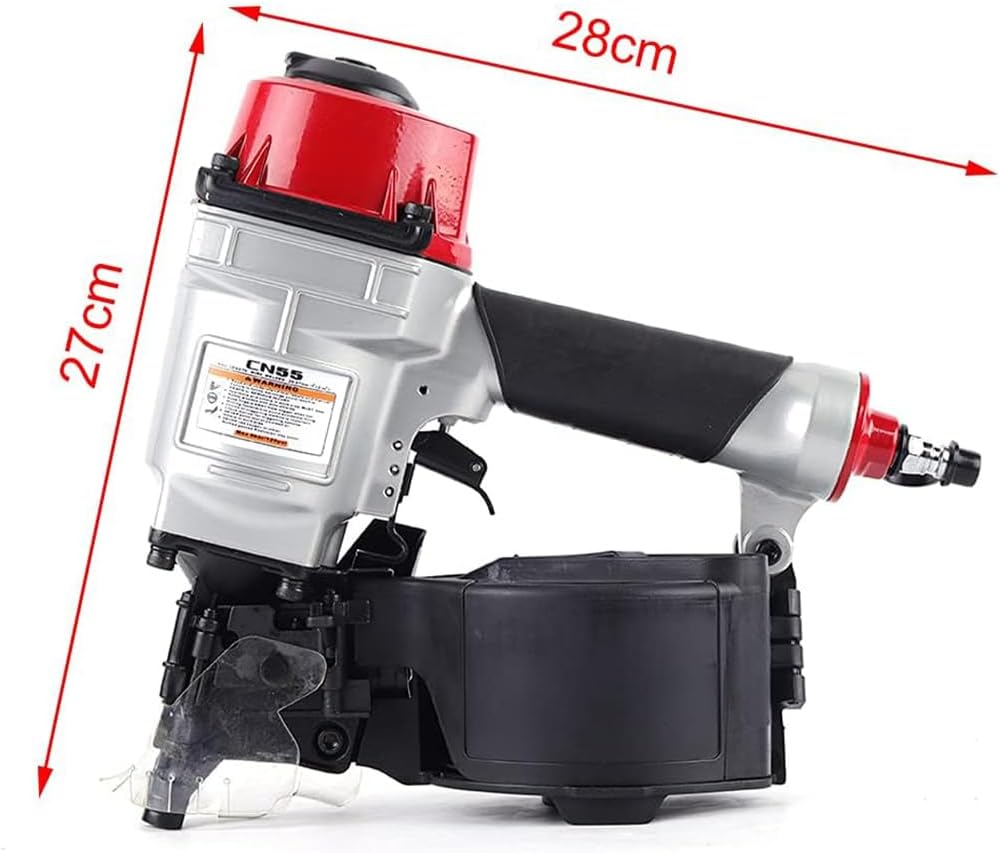 Pneumatic Siding Coil Nailer, CN55 Coil Siding Nailer 25-57mm Handheld Air Framing Stapler Gun Roofing Nailer, 15° & 16° Nails, 300-350 Nail Capacity