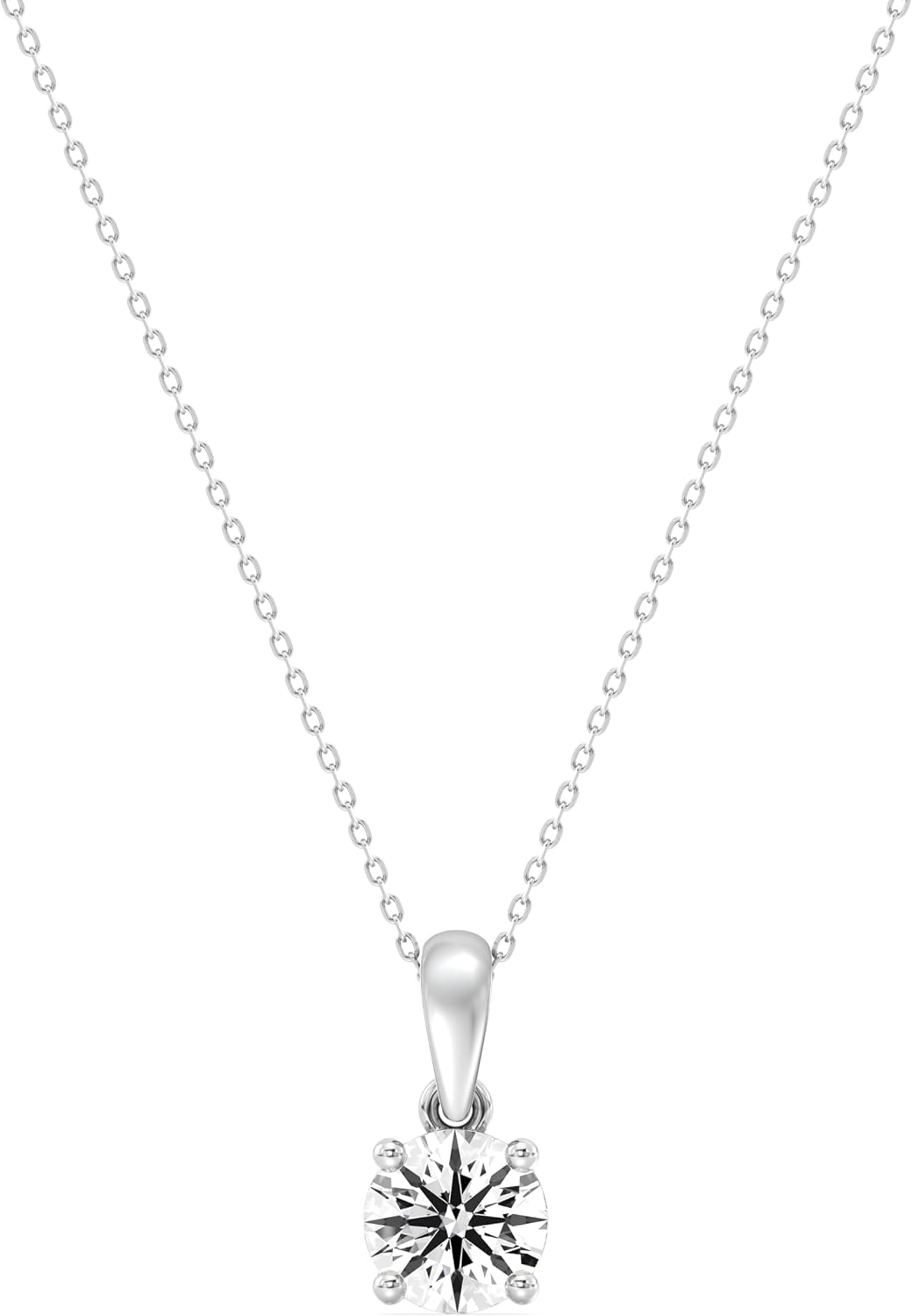 GILDED Round Solitaire 1/10 to 1 Cttw Lab-Grown Diamond Pendant Necklace, Sterling Silver and14KT Gold Plated Silver, Classic 4-Prong Setting, 18inch Chain