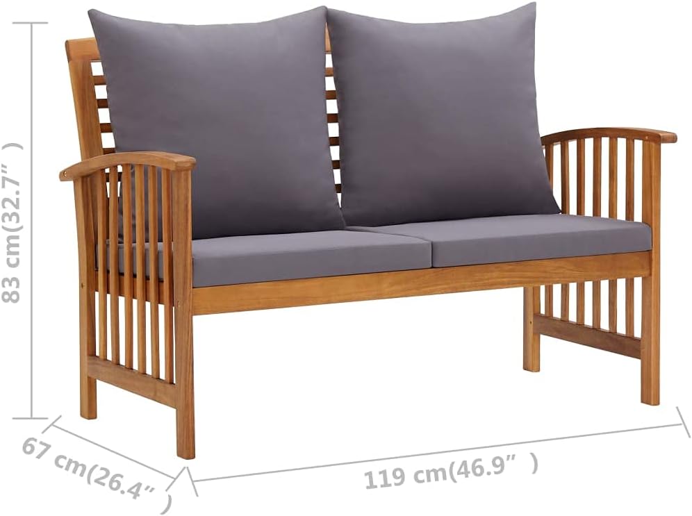 5 Piece Patio Furniture Sofa Set with Cushions, Outdoor Solid Acacia Wood Patio Conversation Table Chair Set for Garden, Backyard, Poolside,-518