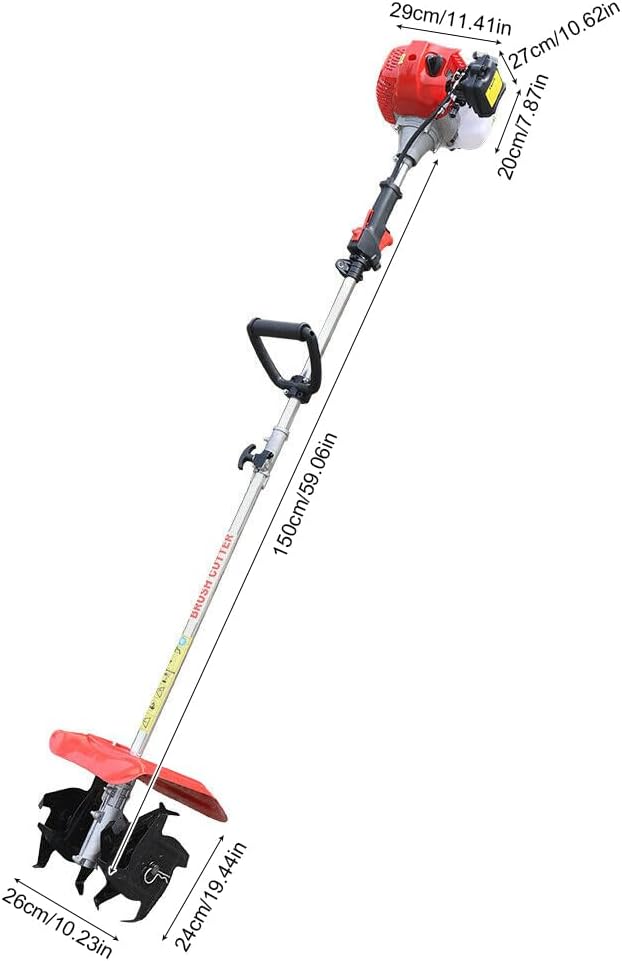 Garden Tiller Gasoline Powered Soil Tiller Cultivator 42.7cc Air-Cooled 2-Stroke Single Cylinder Rotavator Tiller Orchard Nursery Hand Push Tiller Lawn Tillage Machine 1.25kw 6500r/min