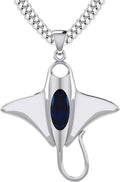 US Jewels Men's 925 Sterling Silver 30.5mm 3D Manta or Sting Ray Aquatic Pendant Necklace, 18in to 24in