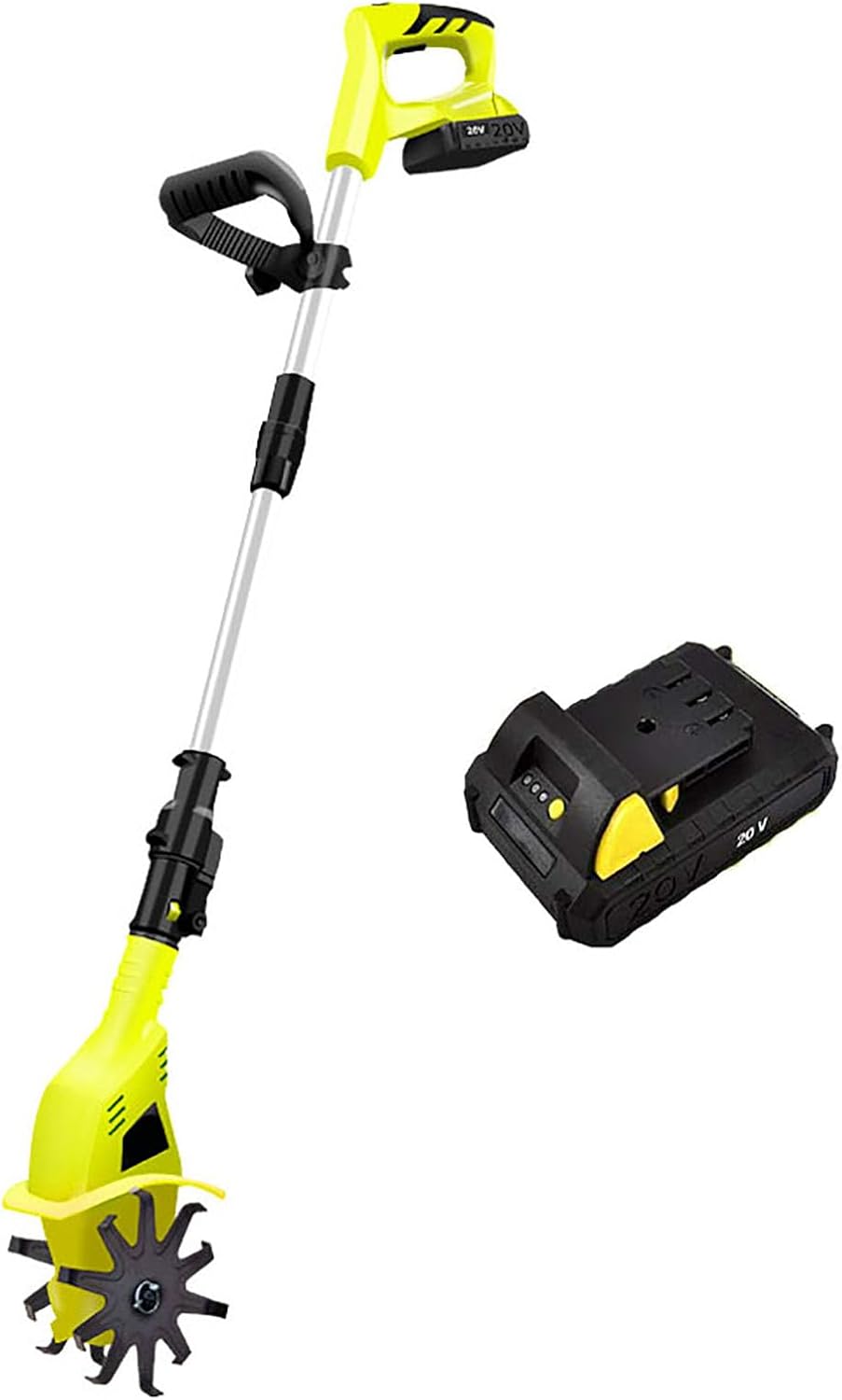 Cordless Tiller Cultivator,250RPM Electric Garden Tiller,with Batteries & Charger,10cm Tilling Width and 20cm,for Lawn/Gardening/Soil Cultivation(Size:1*Battery)