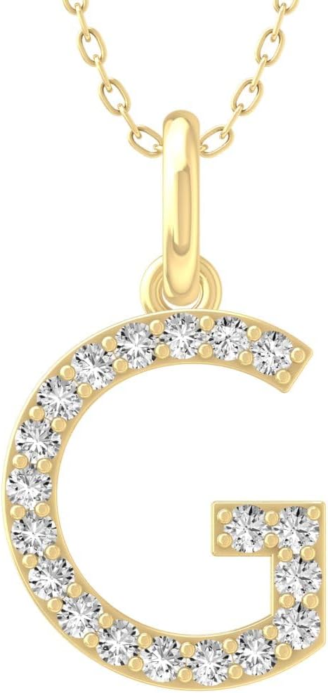 1/10 Carat Round Diamond A-Z initial Pendant Necklace | 10K, 14K Yellow or White Gold and Sterling Silver Cable Chain Necklace 18 inch | I-J Color and I2-I3 Clarity