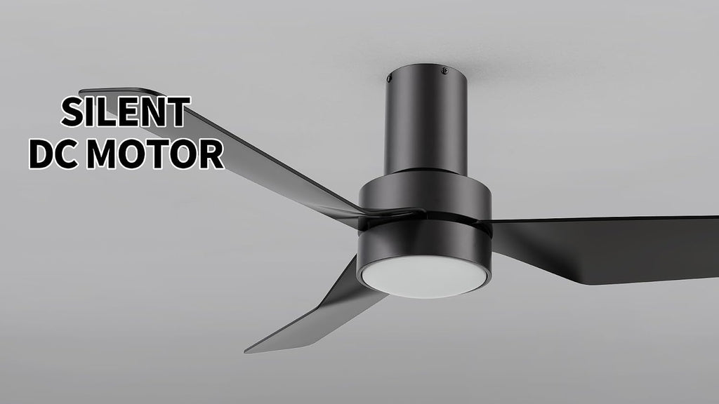 CEME 44-Inch Low Profile Ceiling Fan with Light and Remote, Small Flush Mount Ceiling Fan with 10-speed DC Motor, Indoor & Outdoor for Bedroom, Living room, Black