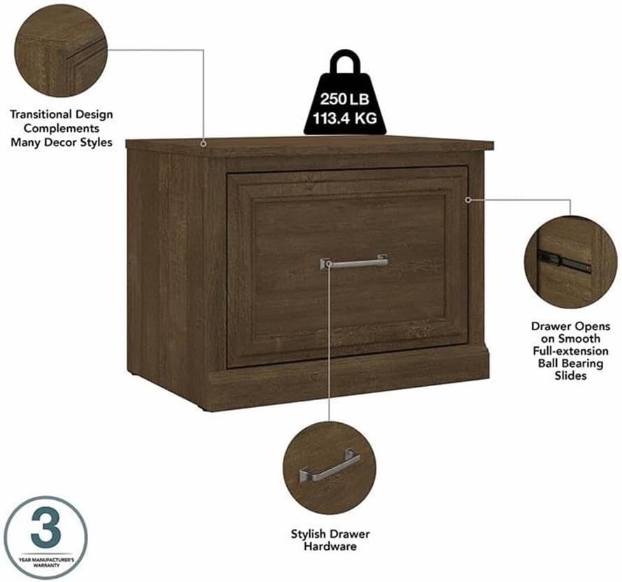 Bush Furniture Woodland 24W Small Shoe Bench with Drawer in Ash Brown | Narrow Footwear Organizer for Home Entryway, Mudroom, and Foyer