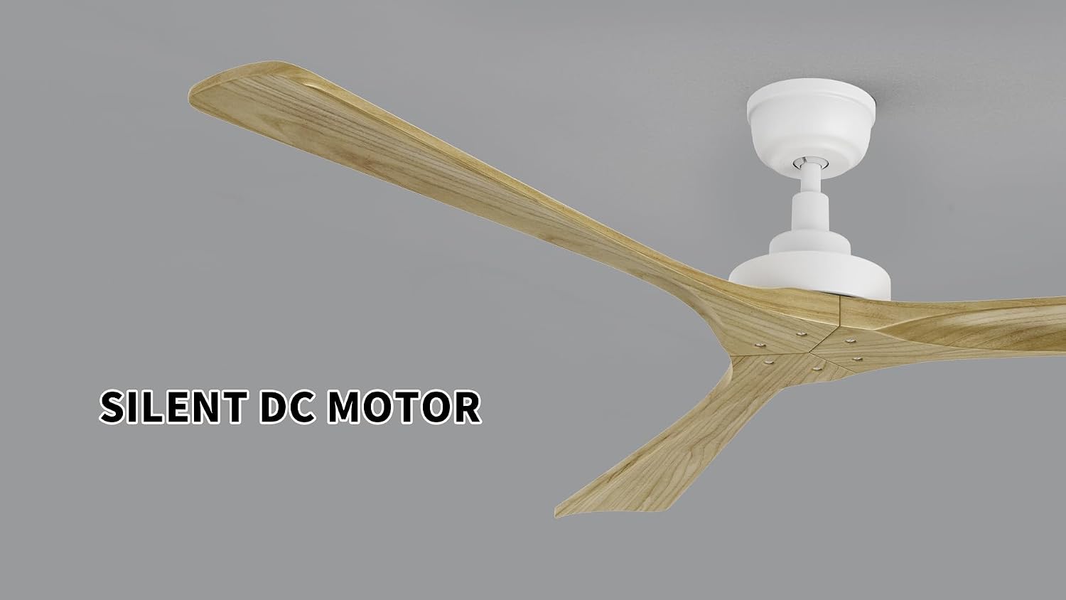 SMAAIR Ceiling Fans No Light and Remote for Bedroom, 60' Low Profile Modern Ceiling Fan without Light, Solid Wood, 10 Speed, 3 Blades, Dimmable, DC Motor, Indoor Use,Wooden/White