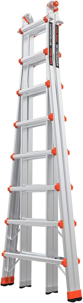 Little Giant Ladders Skyscraper M15, Adjustable Step Ladder, 8–15 Ft, Aluminum, 300 lb Capacity, Type 1A Extra Heavy Duty, 18.75-Ft Reach (10109)