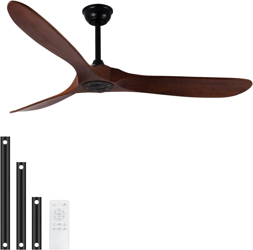 52-Inch Outdoor Ceiling Fan no Light, Walnut Wood Blades,Quiet Operation with Large Airflow,Outdoor Ceiling Fan without Light for Bedroom,Living Room,Porch. (Dark Walnut, 52 inch)