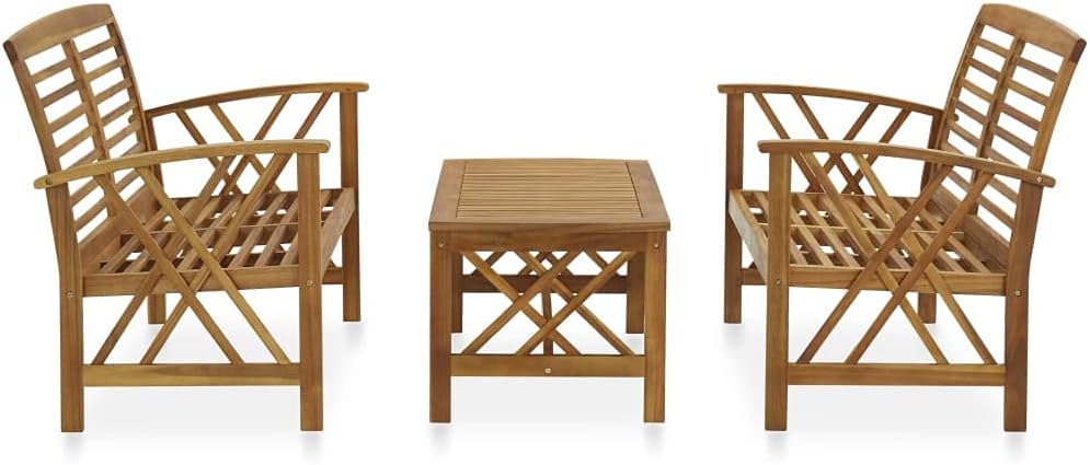 3 Piece Patio Furniture Sofa Seat Set, Outdoor Solid Acacia Wood Patio Conversation Table Chair Set for Garden, Backyard, Poolside,-522