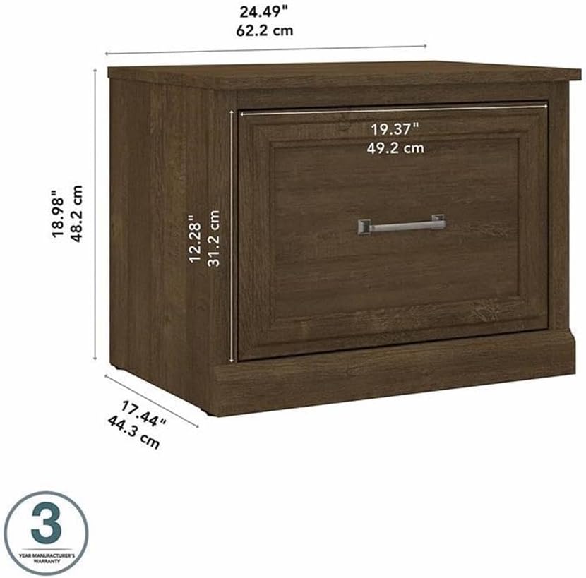 Bush Furniture Woodland 24W Small Shoe Bench with Drawer in Ash Brown | Narrow Footwear Organizer for Home Entryway, Mudroom, and Foyer