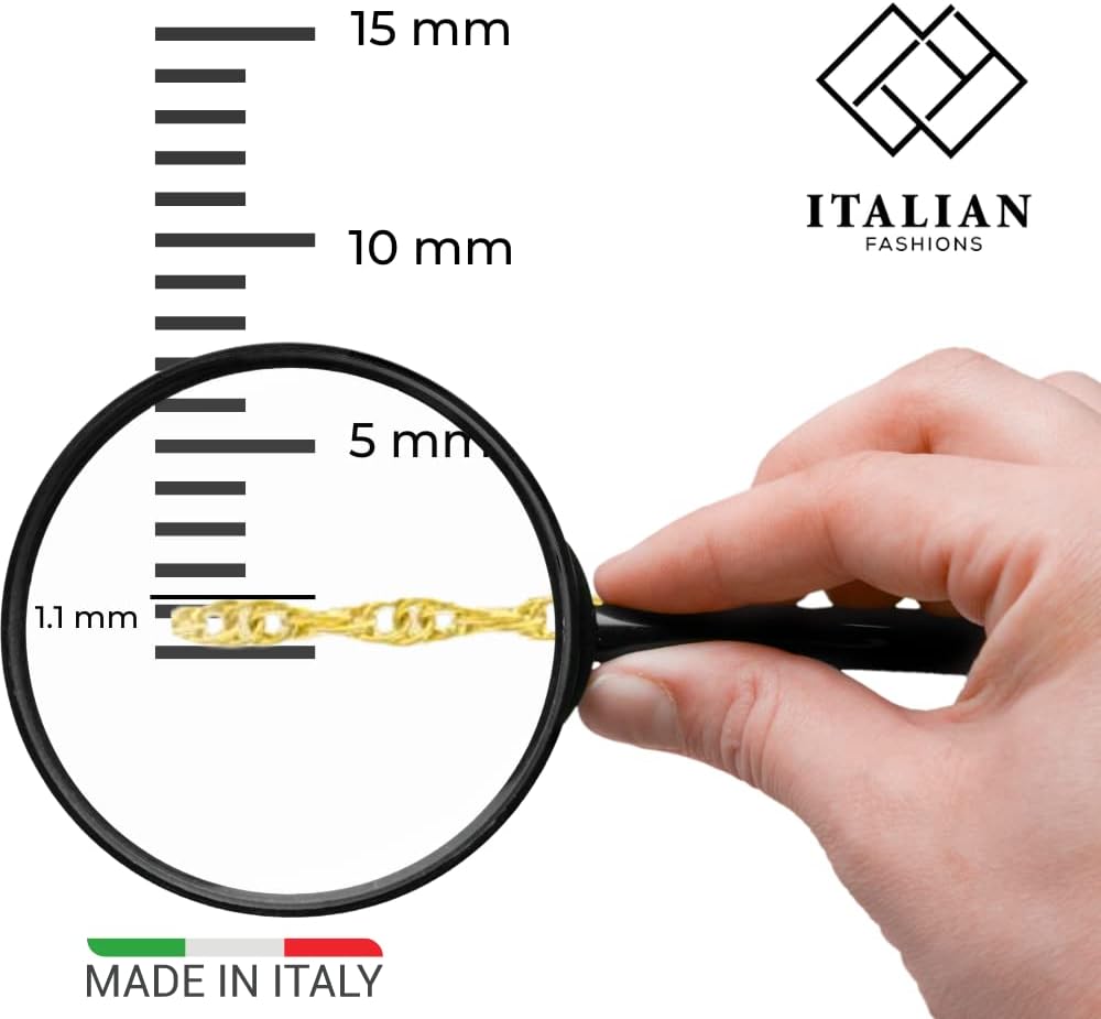 Italian Fashions 14K, 10K Yellow or White or Rose Solid Gold Italian Diamond Cut 0.8 mm-1.2 mm Rope and Mirror Cable Chain Necklace Thin & Strong gold chain Thin And Lightweight MADE IN ITALY