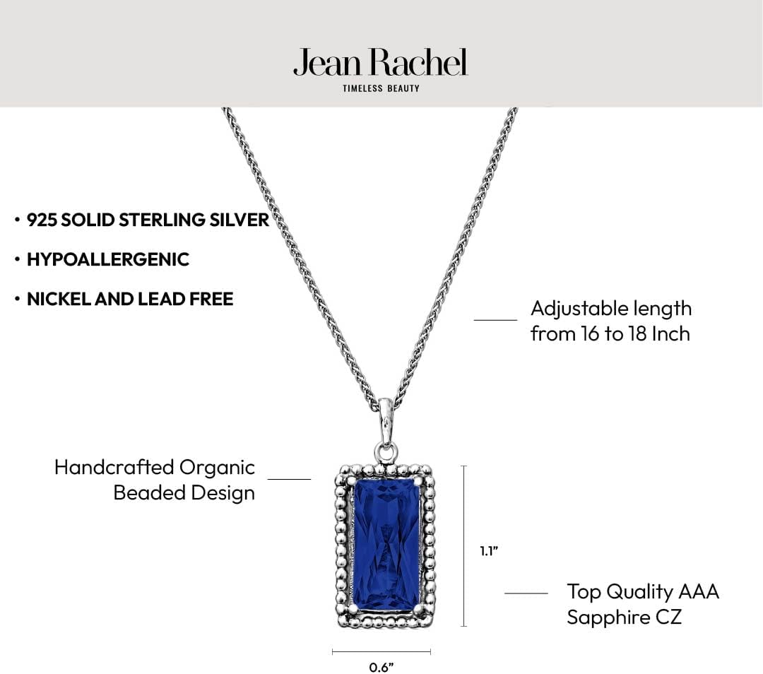 JEAN RACHEL JEWELRY 925 Sterling Silver Necklace for Women - Baguette with Cubic Zirconia Vintage Design - Hypoallergenic, Lead & Nickel Free - Artisan Handcrafted Statement Necklace