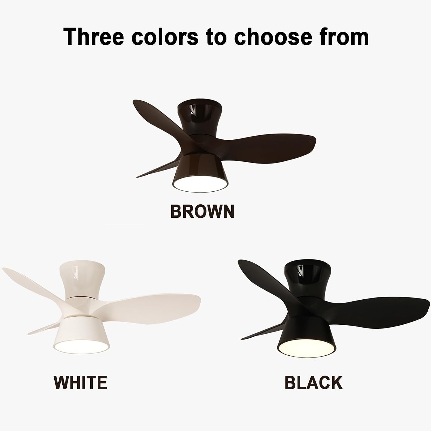 Small Ceiling Fans with Lights, 80cm/31in Flush Mount Ceiling Fan with Light and Remote, Modern Ceiling Fan for Bedroom/Kitchen/Dining Room/Patio(Black)