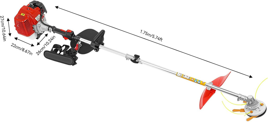 43CC Weed Wacker, 8500r/Min Weed Eater with 2 Blade Heads, Gasoline Power Brush Cutter, Lawn Edger, Single-Cylinder Air-Cooled 2-Stroke Gasoline Engine Grass Trimmer Tools for The Garden and Yard