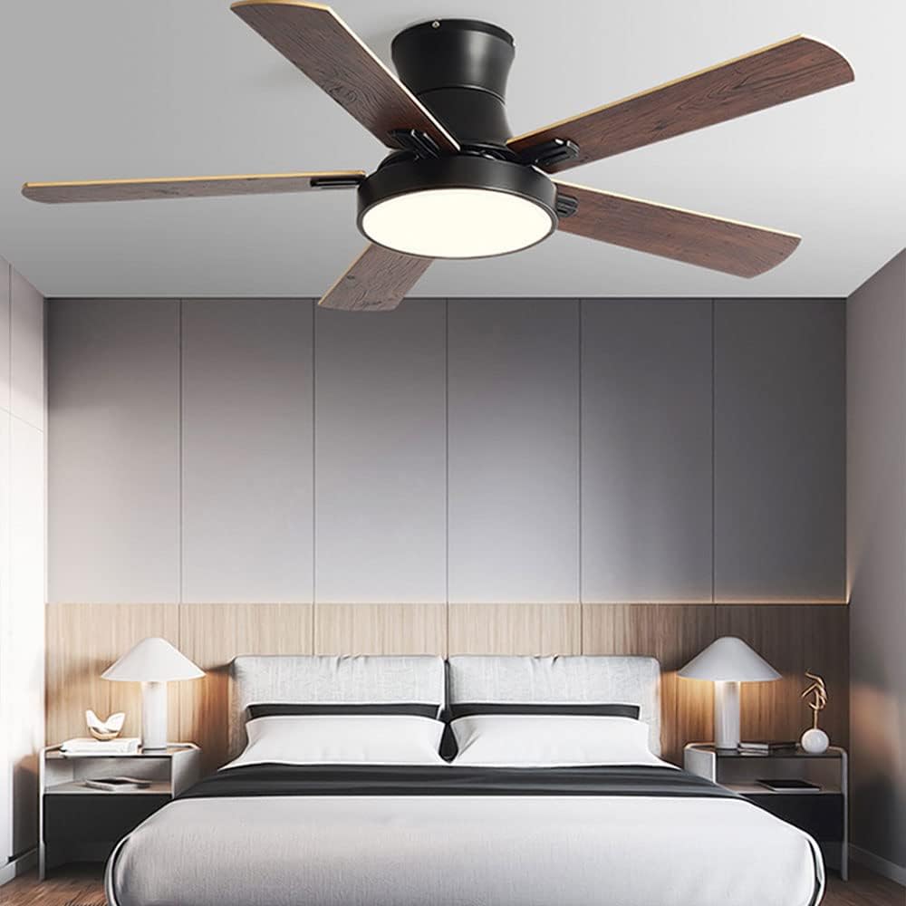 Flush Mount Ceiling Fan with Lights Wood Modern Ceiling Fan with Remote 42 Inch Mute Ceiling Fans with Lights for Bedroom Outdoor Ceiling Fans for Patios with Light