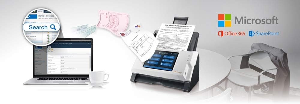 Plustek eScan SharePoint - Network Document Scanner Dedicated for Microsoft SharePoint and Office 365 – Standalone (PC-Less), 7' Color Touchscreen – 50-Sheet Automatic Document Feeder