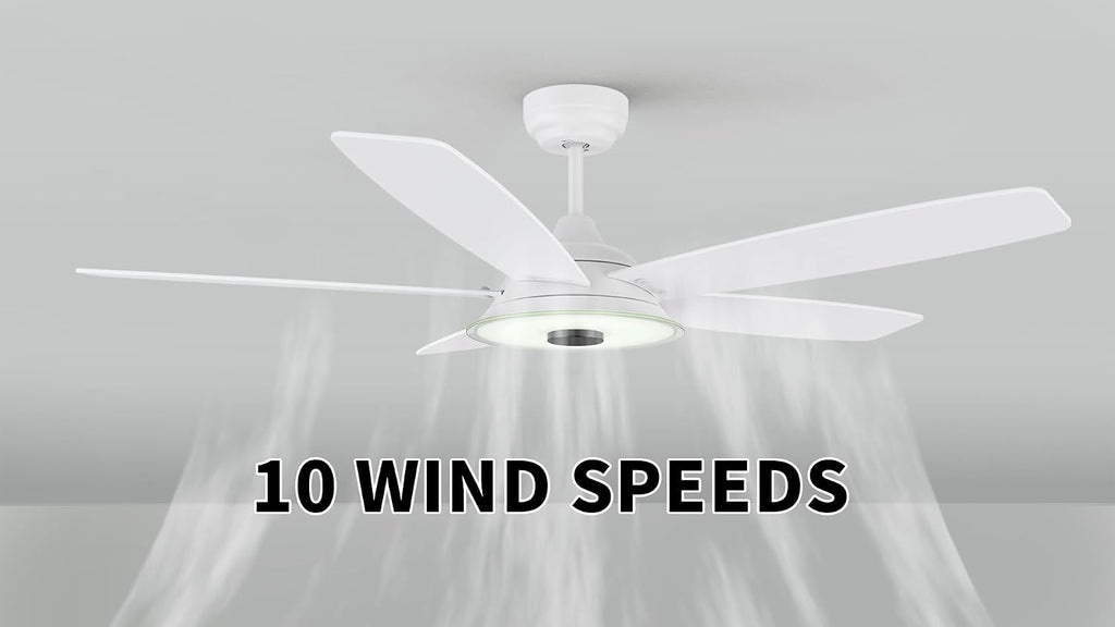 ARRO 52' Smart Ceiling Fan With 3 Light Colors Dimmable, Reversible DC Motor With 10 Speeds, Compatible with Alexa, Siri & Google Home & APP, White